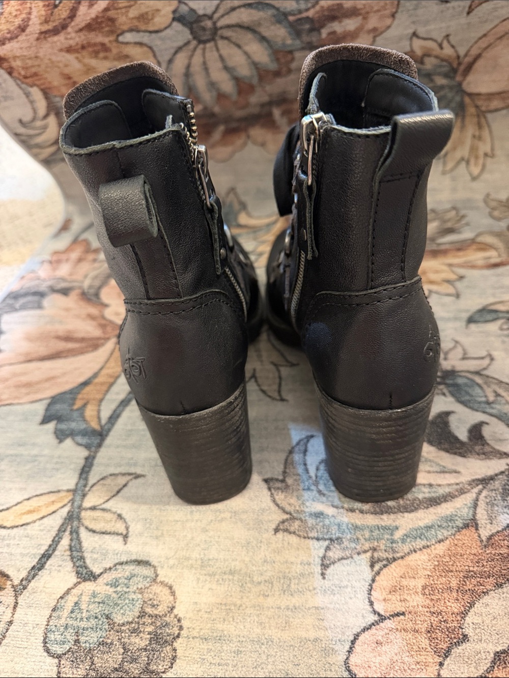 OTBT Black Lace-Up Combat Ankle Boots with Textured Panels - Picture 3 of 6